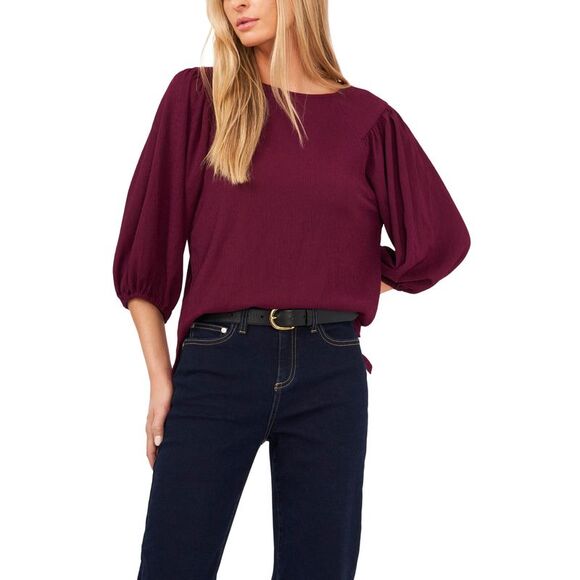 Women's Puff 3/4-Sleeve Knit Top Arresting Burgundy XS - Picture 1 of 1